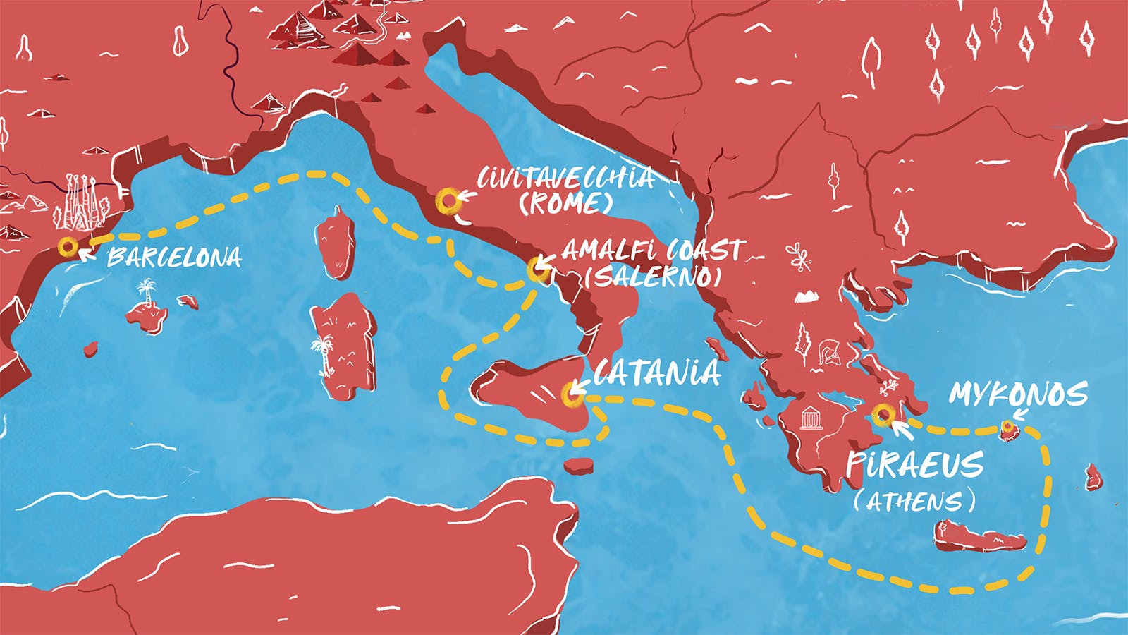 Map of Mykonos Moons and Italian Sunrises itinerary