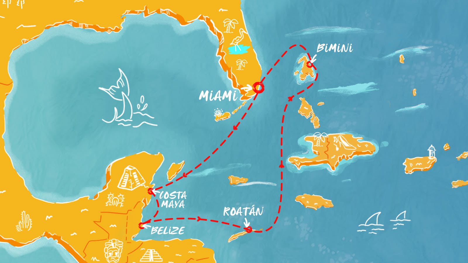 Map of Western Caribbean & Bimini New Year's itinerary