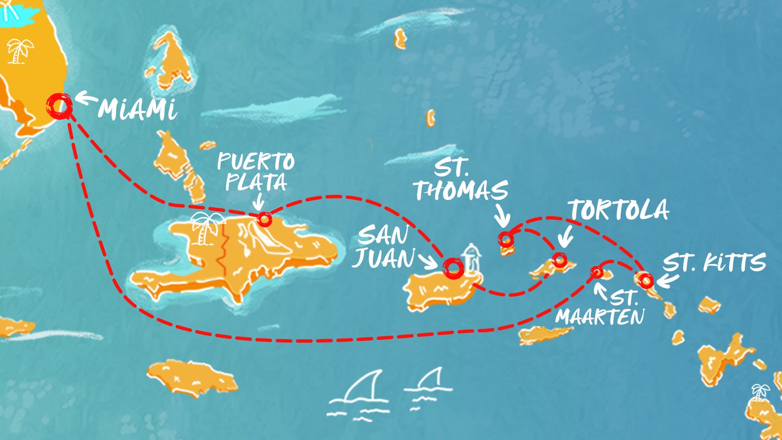 Map of Eastern Caribbean Cruise itinerary